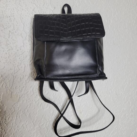VTG 90s Wilson\'s Leather Croc Embossed Black Mini Backpack Adjustable Purse✨️NWT main image 5